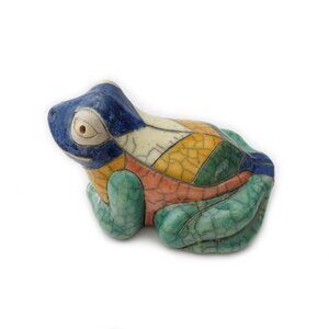 Vintage South Africa Handmade Pottery Frog Figurine Garden Decor Pastel Colors